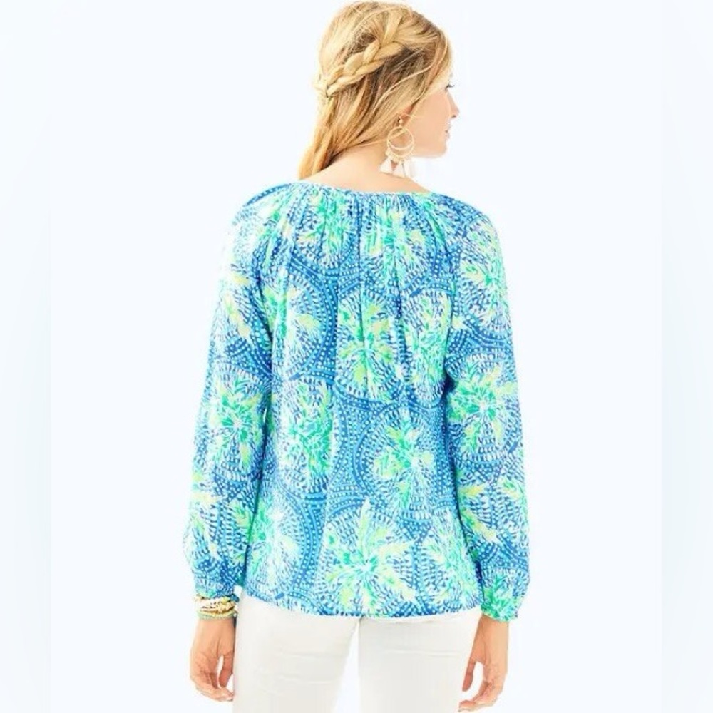 Lilly Pulitzer Willa Blue Green Flounce Sleeve Top Tropic Like Its Hot Small - Picture 2 of 8